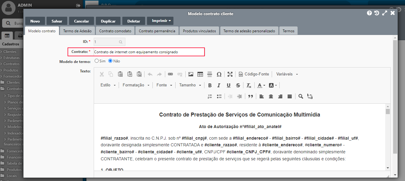 Como criar um cabeçalho de um contrato IXCWiki