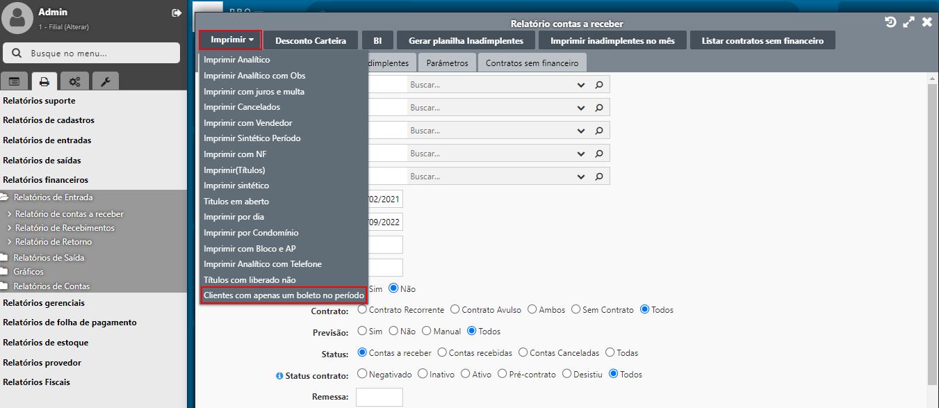 Relatório de clientes um único boleto no período IXCWiki